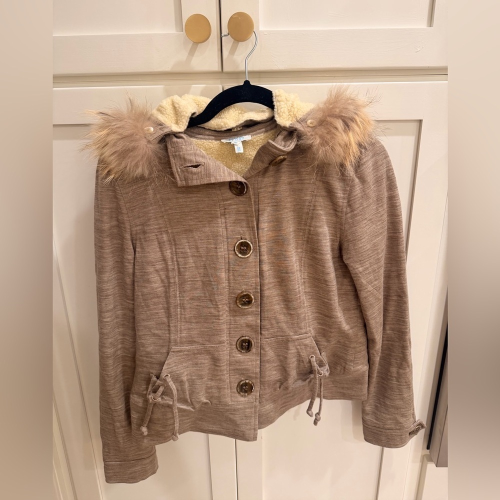 Escada Sport Tan Jacket with Cream Fur! Size 36 (small)